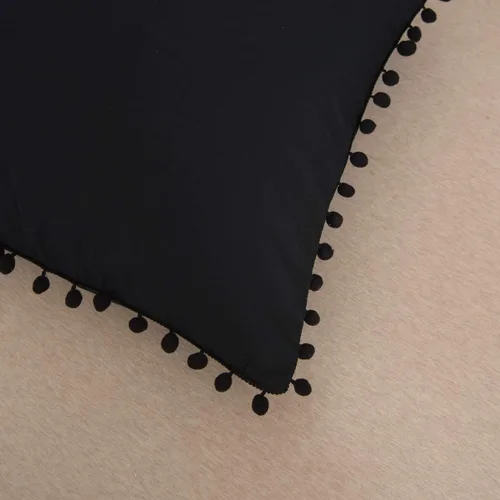 Miniatura 2 de Softta Euro Sham Covers - Juego de 2 fundas de almohada de 26 x 26 pulgadas con pompón negro, estilo étnico, vintage, 100% algodón puro, fundas