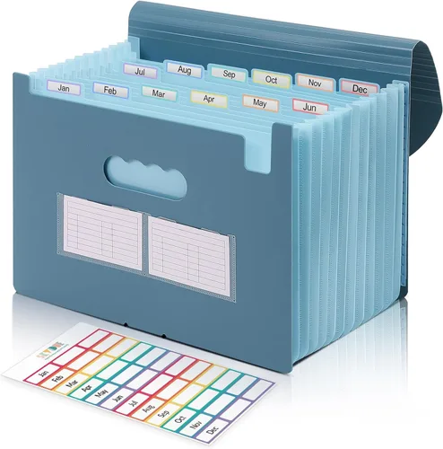 Miniatura 15 de SKYDUE Organizador de archivos de acordeón, carpeta de archivos expandible con 13 bolsillos, organizador portátil de recibos de papel para Negro