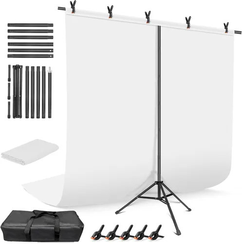 Miniatura 10 de Pantalla de fondo en blanco y negro con kit de soporte de 5 x 6.5 pies para estudio de foto y video, fondo negro reversible 2 en 1, pantalla blanca