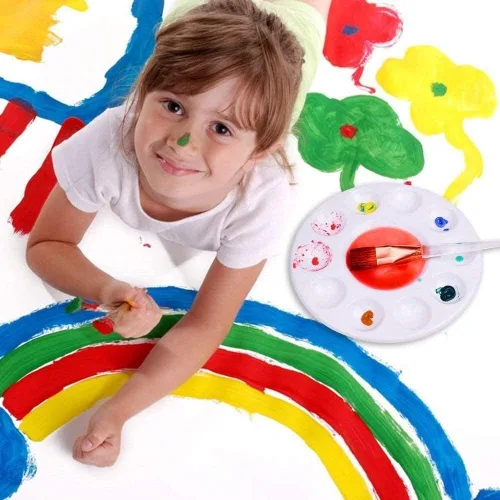 2 paletas de pintura, bandeja de pintura de plástico de 6.5 pulgadas, paleta de pintura de flores reutilizables para niños, acuarela acrílica,