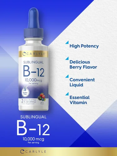 Miniatura 4 de Gotas líquidas sublinguales de vitamina B12 Carlyle 10,000 mcg 2 fl oz Vegetarianas, sin transgénicos, sin gluten