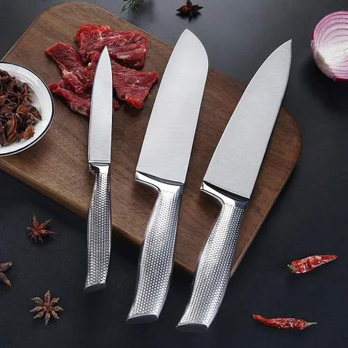 Miniatura 5 de Juego de 3 cuchillos de chef de acero inoxidable, cuchillos afilados Santoku Kitchen Knives, Japanese Cooking Knife, Ergonomic Non-Slip Handle