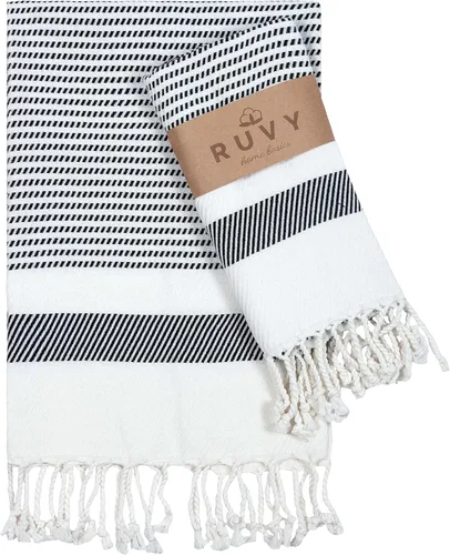 Ruvy Home Basics - Juego de 2 toallas de mano turcas para baño, 18 x 40 pulgadas, algodón, toallas de mano decorativas para cocina, cocina, té, Negro