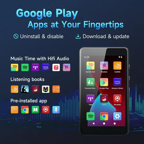 Miniatura 3 de PECSU Reproductor de MP3 con Bluetooth 5.0 y WiFi, sistema Android 14 con Spotify, Audible y Play Store, pantalla táctil de 4 pulgadas, duración