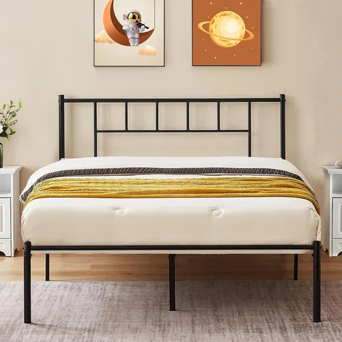Miniatura 20 de VECELO Marco de cama de plataforma de metal completo con cabecero, soporte de listones de acero resistente, almacenamiento debajo de la cama,