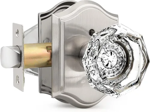 Miniatura 11 de Gobrico Paquete de 3 pomos de puerta de cristal transparente, manijas de puerta de cama/baño, función de privacidad, perilla interior de vidrio