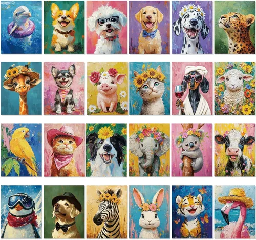 Miniatura 14 de Sherr Juego de 24 lienzos predibujados para pintar para adultos, lienzo preimpreso a granel, sorbo y kit de pintura, paneles estirados, juego