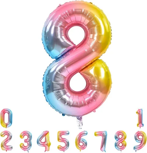 Miniatura 34 de TONIFUL 40 Inch Pastel Blue Number 8 Foil Balloons Large Mylar Foil Digital 8 Balloons for 8th Birthday, Gender Neutral Party, Baby Shower, Oro rosa