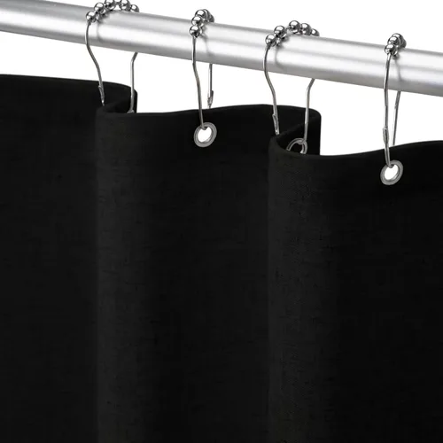 Miniatura 8 de Cortina de ducha de lino negro, cortinas de ducha de tela bohemia para baño, juego de forro de tela natural de algodón, 72 pulgadas de ancho x 72