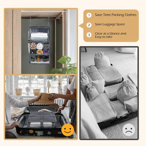 Miniatura 4 de Surblue Estantes colgantes, bolsa de almacenamiento de viaje, cubo de embalaje de compresión para maleta plegable con capa de extensión de gran