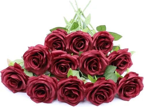 Miniatura 20 de Rosas artificiales, rosas artificiales, rosa falsa de seda, flores falsas de aspecto real con tallos para ramos de boda, mesas, centros de mesa