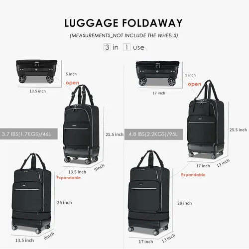Miniatura 3 de Verage Bolsa de equipaje plegable expandible con ruedas giratorias desmontables, Negro -, Moda Azul 24 Negro