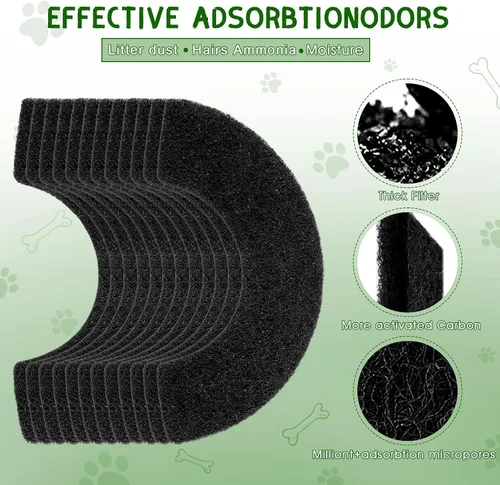 Miniatura 3 de Paquete de 12 Filtros de Carbón Compatibles con el Modelo 4, Filtros de Caja de Arena para Gatos de Repuesto para Absorber Olores, Controlar