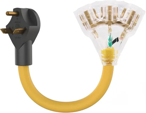 Miniatura 8 de Adaptador generador de 30 amperios a 15/20 amperios - Cable de bloqueo, Nema L5-30P macho a 3X 5-20R hembra, toma de corriente doméstica de 1.5 pies
