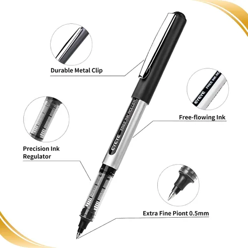 Miniatura 4 de EYEYE Bolígrafos negros de 0.020 in, paquete de 12 bolígrafos de punta extra fina de secado rápido, bolígrafos de tinta líquida, bolígrafo