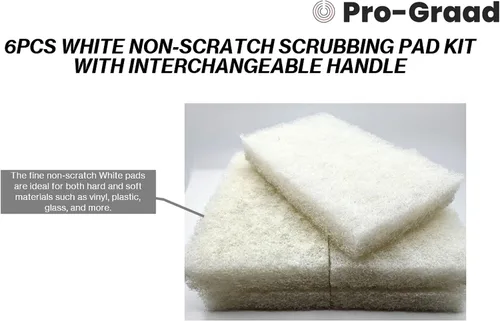 Miniatura 3 de Limpiador de baño con mango de 6 piezas, cepillo de esponja de limpieza resistente, almohadillas de limpieza para baño, blanco, antiarañazos, quitar
