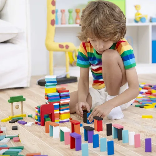 Miniatura 5 de Set de 1000 piezas Dominó de madera para niños, bloques de construcción, juegos de carrera con bolsa de almacenamiento Lewo
