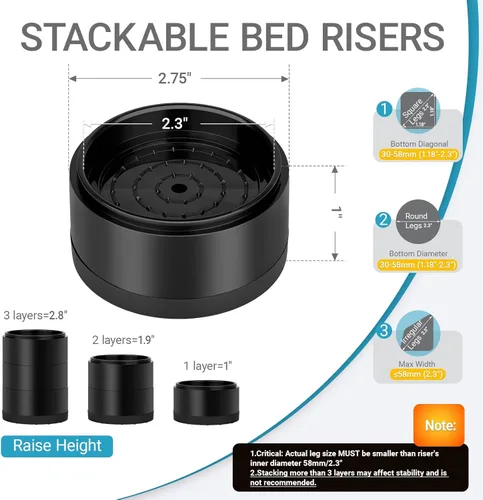 Miniatura 2 de Elevadores de cama resistentes de 1 pulgada, 2 pulgadas, 3 pulgadas, 4 pulgadas, elevadores de cama ajustables para patas de escritorio, mesa, sofá