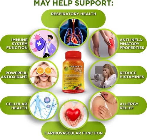 Miniatura 5 de Quercetina con bromelina, vitamina C y zinc enriquecida con alimentos integrales orgánicos - 1215 mg por porción - Cápsulas de quercetina fitosoma