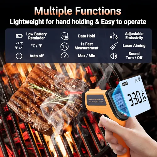 Miniatura 4 de Pistola termómetro digital infrarroja para cocinar, barbacoa, horno de pizza, termómetro infrarrojo láser con retroiluminación, -58℉~712℉(-58.0