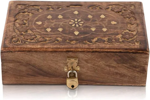 Miniatura 3 de Gran idea de regalo de cumpleaños, caja de joyería decorativa hecha a mano de madera con cerradura y llave, organizador de joyas, caja de recuerdo