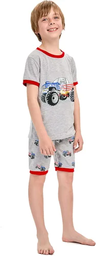 Miniatura 4 de Little Hand Conjunto de pijama para niño, pijamas cortas para niños pequeños, ropa de dormir de algodón con diseño de camión monstruo, ropa