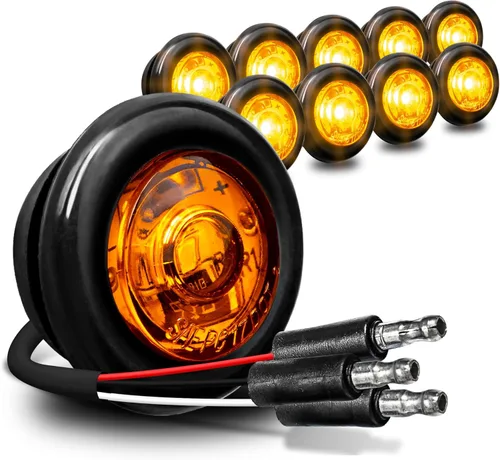 TRUE MODS - 10 luces de marcador LED redondas de 3/4 pulgadas para remolque ámbar de 12 V [3 cables/DRL y señal de giro] [DOT FMVSS 108] [SAE P2PC]
