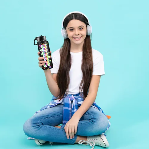 Miniatura 3 de Botellas de agua personalizadas para niñas, de acero inoxidable con aislamiento de doble pared con pajita, botella de agua de color degradado