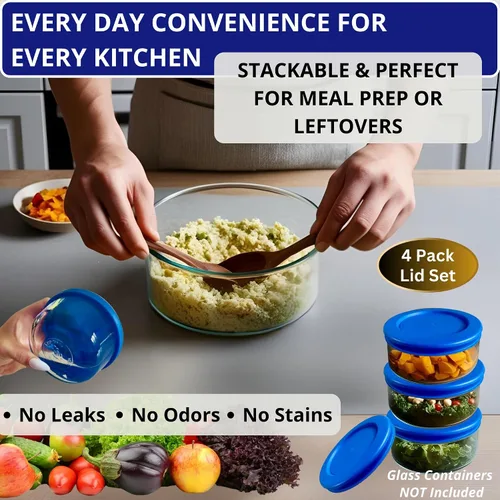 Miniatura 5 de KlareWare Tapas de repuesto para 2 tazas, tapas de plástico sin BPA para Pyrex 7200, Anchor Hocking (paquete de 4, azul) - Contenedores no incluidos