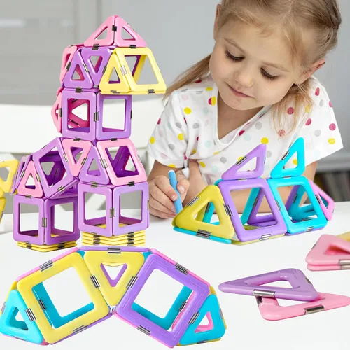 Miniatura 5 de TOKBLOK Juego de Azulejos Magnéticos Pastel - 40 Piezas Bloques de Construcción STEM para Niños de 3 a 8 Años, Juguete Creativo y Educativo