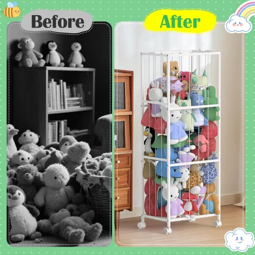 Miniatura 5 de OUTWOLF Almacenamiento de animales de peluche, soporte grande de zoológico de peluche, organizador de almacenamiento de juguetes de peluche de metal