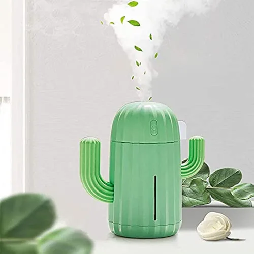 Mini humidificador, Humidificadores de habitación, individual con luz nocturna, Humidificador de aire de cactus portátil para yoga, oficina, spa,