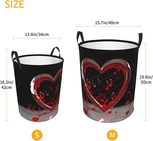 Miniatura 5 de Music Note Heart print Circular Hamper Waterproof Storage Bin Organizer Basket Laundry Hamper With Handles For Clothes Toys Small