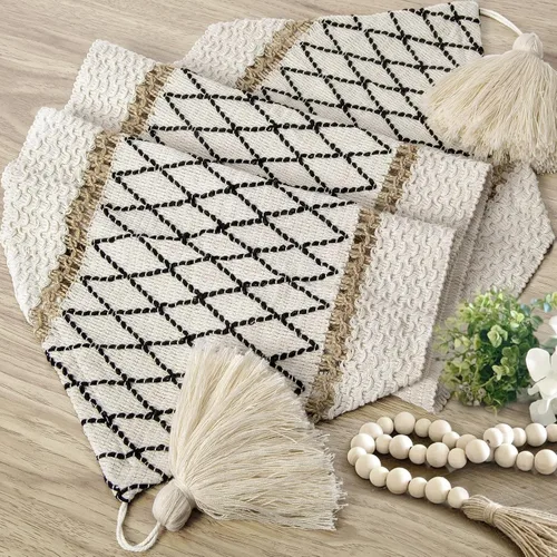 Miniatura 2 de yuboo Camino de mesa bohemio con extremo triangular, caminos de mesa pequeños de 36 pulgadas, cubierta de tocador de macramé para mesita de noche