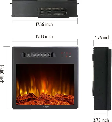 Miniatura 5 de Calentador eléctrico integrado de chimenea de 18 pulgadas, chimenea independiente empotrada, control remoto, pantalla táctil, velocidad de brillo