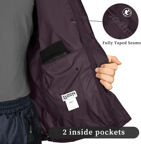 Miniatura 87 de 33,000ft - Chaqueta de lluvia impermeable y plegable para hombre, ligera, con capucha, cortavientos ideal para golf o ciclismo