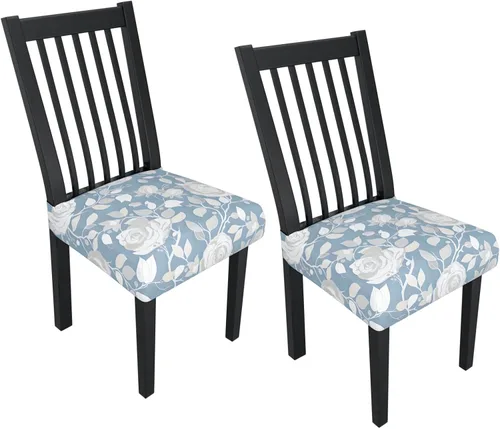 Miniatura 102 de Juego de 4 fundas elásticas para sillas de comedor, fundas para sillas de comedor con estampado floral, fundas para asientos de sillas con estampado