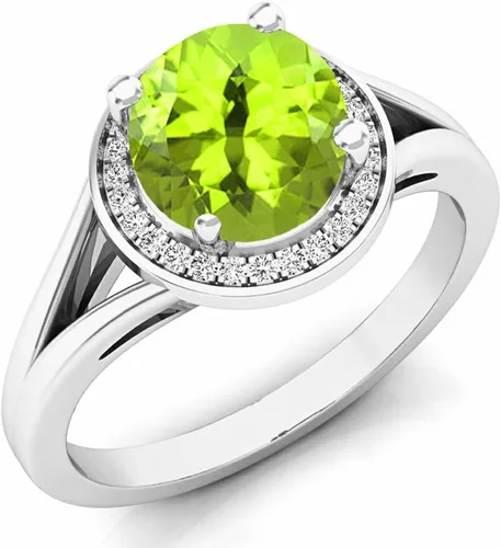 Miniatura 24 de Dazzlingrock Collection Anillo de compromiso redondo de 0.276 in con halo de diamante blanco y vástago dividido para ella en oro macizo de 14