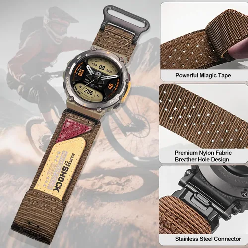 Miniatura 5 de Watch Bands Compatible with Amazfit T-Rex 2, Millitary Nylon Strap With Hook and Loop Design and Tools included Café