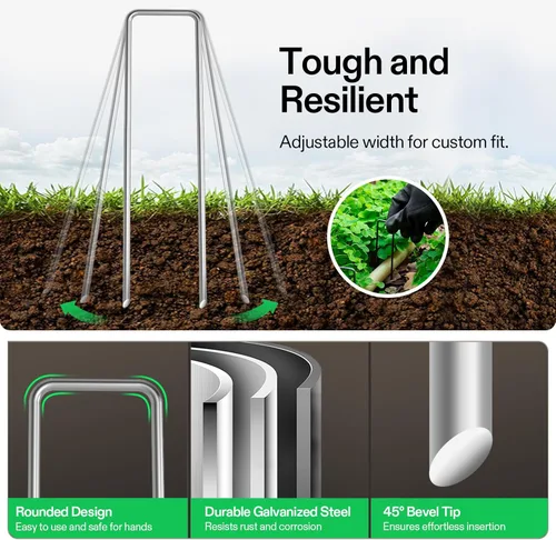 Miniatura 2 de VIVOSUN Paquete de 50 estacas de jardín de 6 pulgadas, estribos de acero galvanizado para paisaje, pasadores en forma de U de calibre 11 para tela