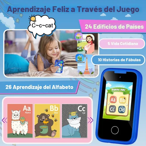 Miniatura 4 de Teléfono infantil para niños, regalos de cumpleaños de Navidad para niños y niñas de 3 a 10 años, teléfono celular, pantalla táctil de 2.8 pulgadas