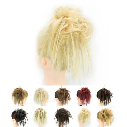 Miniatura 13 de IMISSU 2 piezas de moño de cabello desordenado, extensión de coleteros falsos, ondulados, rizados, para mujeres y niñas (2 unidades rubio ceniza)