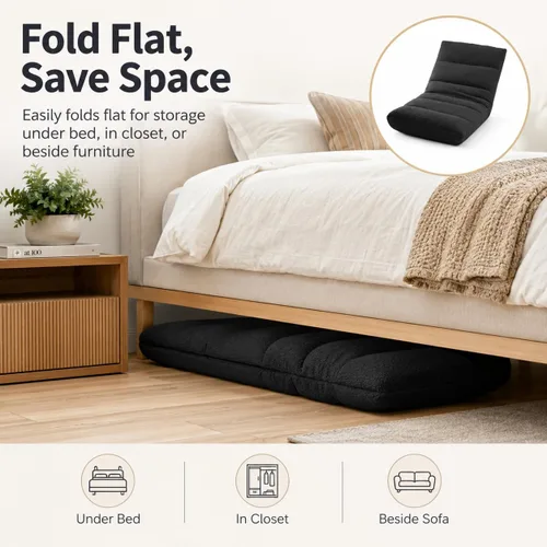 Miniatura 7 de Adjustable Floor Chair with Memory Foam, Folding Gaming Chair with Back Support, Padded Sleeper Bed Couch Recliner, Self-Supporting Floor Lounger