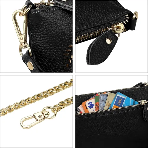 Miniatura 6 de Uromee Cartera de mano para mujer, de piel auténtica, con cadena de hombro desmontable