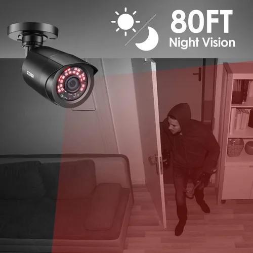 Miniatura 8 de ZOSI Paquete de 4 1080P 2.0MP para interiores y exteriores de 0.142 in, 24 unidades, lente infrarroja infrarroja, CCTV, cámara de seguridad de corte