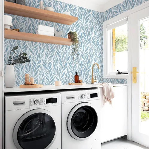 Miniatura 5 de Safiyya Papel tapiz autoadhesivo para despegar y pegar, papel de contacto bohemio moderno para dormitorio, papel tapiz azul y blanco, rollo