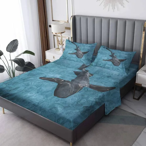 Miniatura 8 de Sharks Sheets K2-&-308 - Juego de sábanas y fundas de almohada estampadas, tamaño King, sábanas y fundas de almohada estampadas de microfibra suave