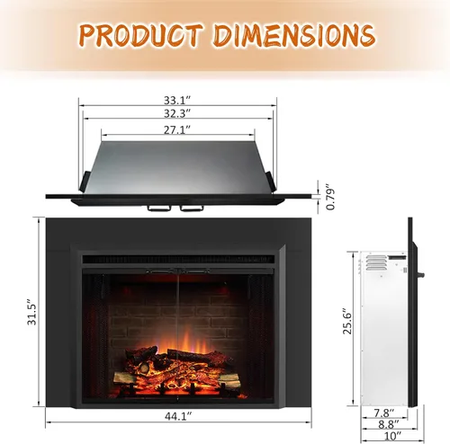 Miniatura 3 de PuraFlame Klaus - Inserto eléctrico para chimenea de 33", con kit de adornos, sonido de chispas de fuego, tronco de resina, puerta de vidrio