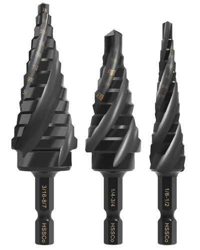 Juego de brocas de paso con cuatro ranuras en espiral M2, broca de paso de acero de alta velocidad de 1/4" con vástago hexagonal para metal, acero,