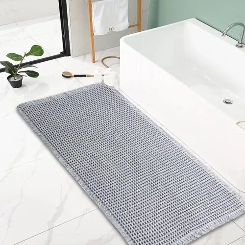 Miniatura 9 de Alfombras de baño de punto gofre, estilo bohemio, súper absorbente, antideslizante, lavable, ultra suave, con parte trasera de goma, tapetes de baño